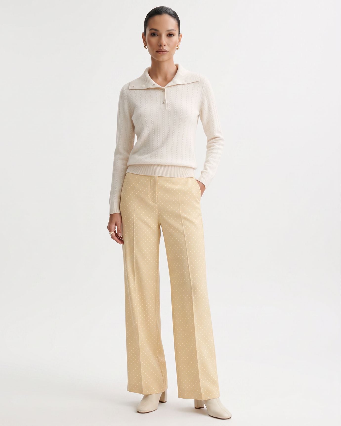 Cashmere Polo Button Collar Sweater