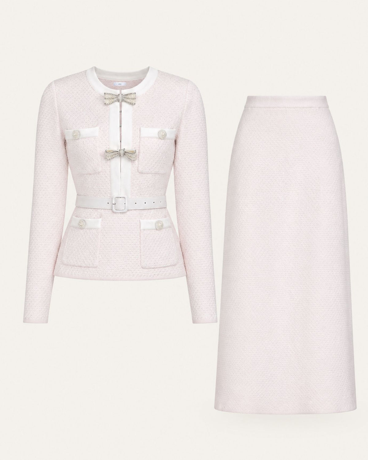 Mary Beaded Belt Slimming Top Knitwear + Skirt