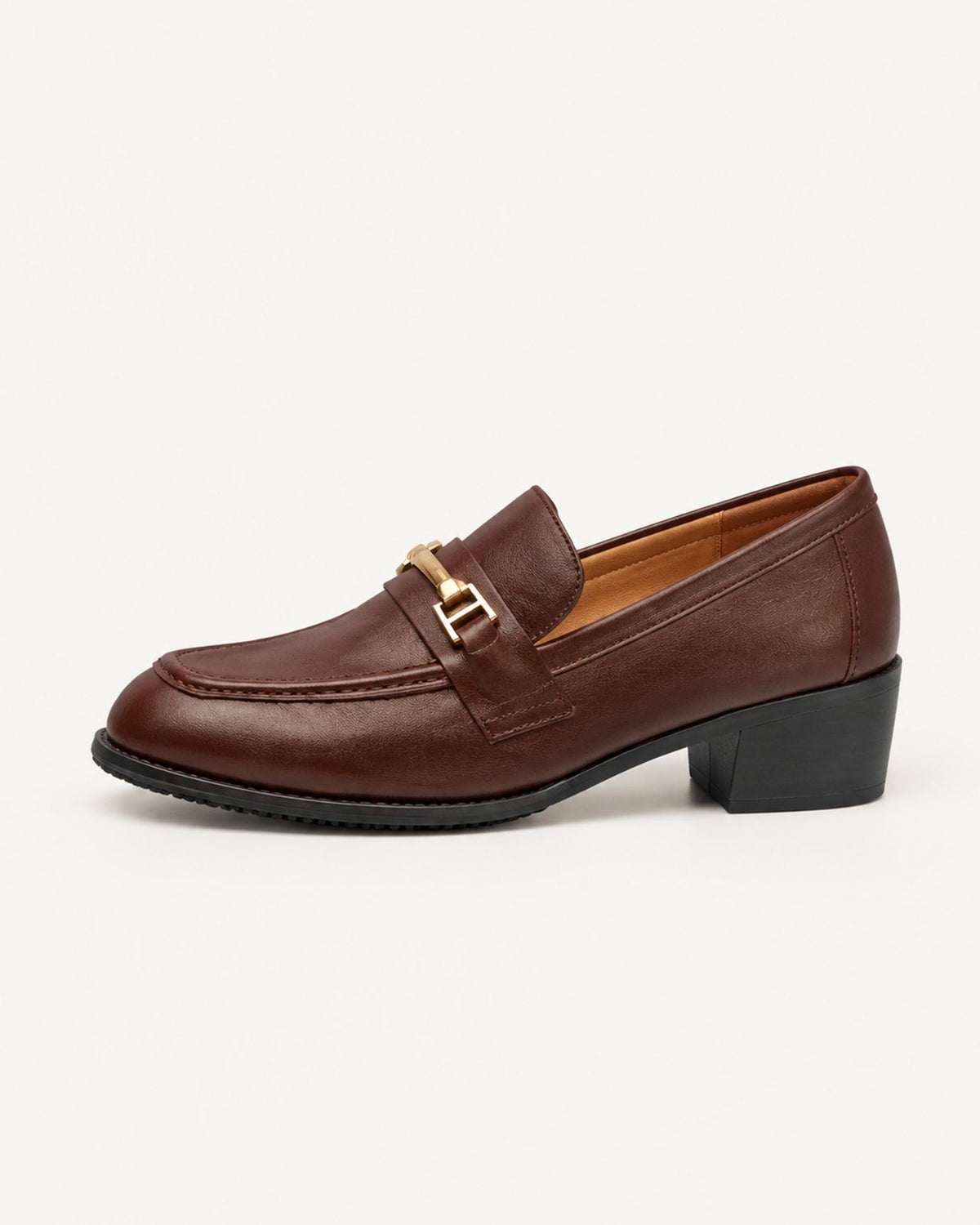 Genuine Leather Block Heel Buckle Loafers