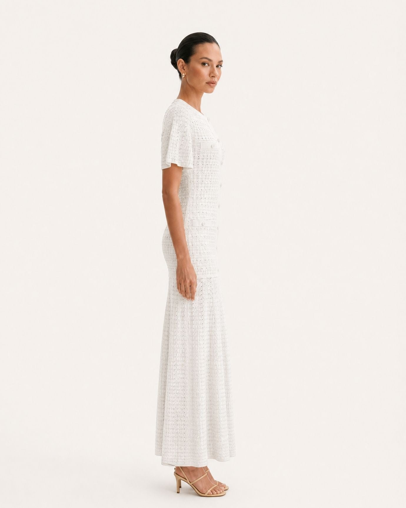 Anna Rhinestone Short-Sleeve Round-Neck Celebrity Dress