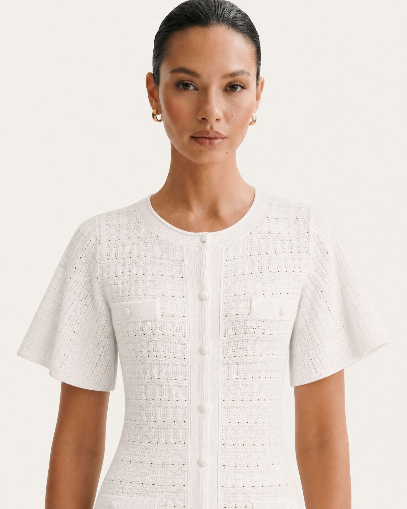Anna Rhinestone Short-Sleeve Round-Neck Celebrity Dress