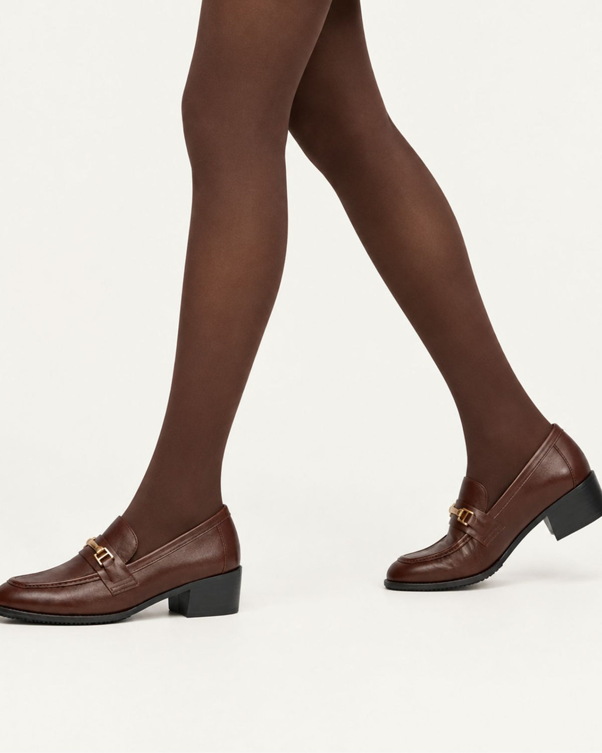 Genuine Leather Block Heel Buckle Loafers