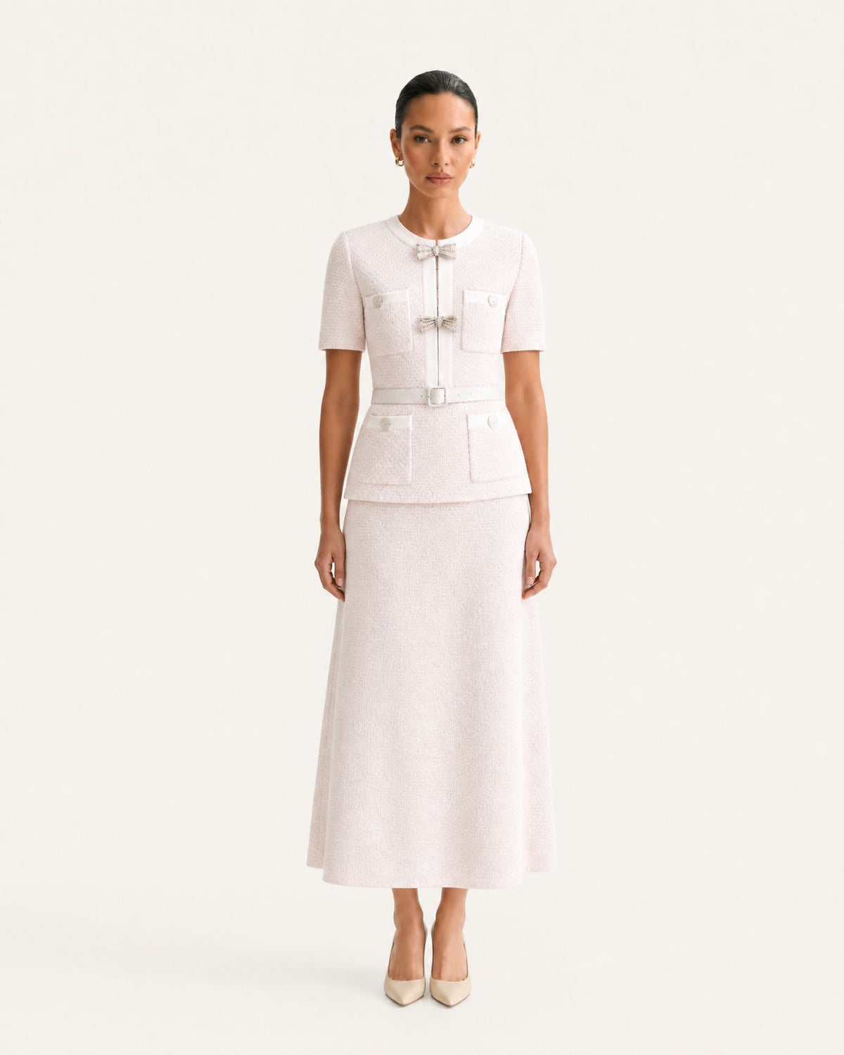 Mary Beaded Belt Slimming Top Knitwear + Skirt