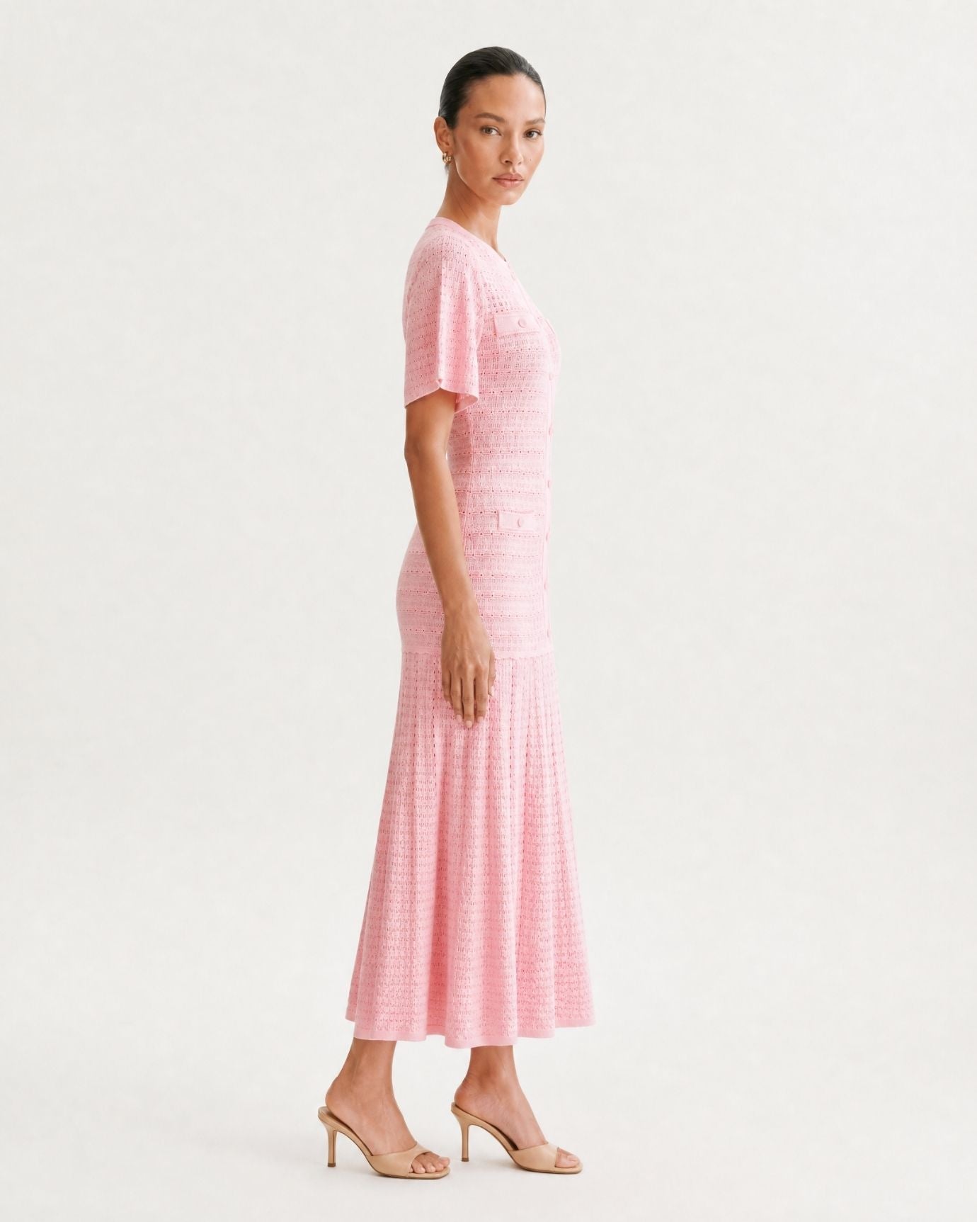 Anna Rhinestone Short-Sleeve Round-Neck Celebrity Dress