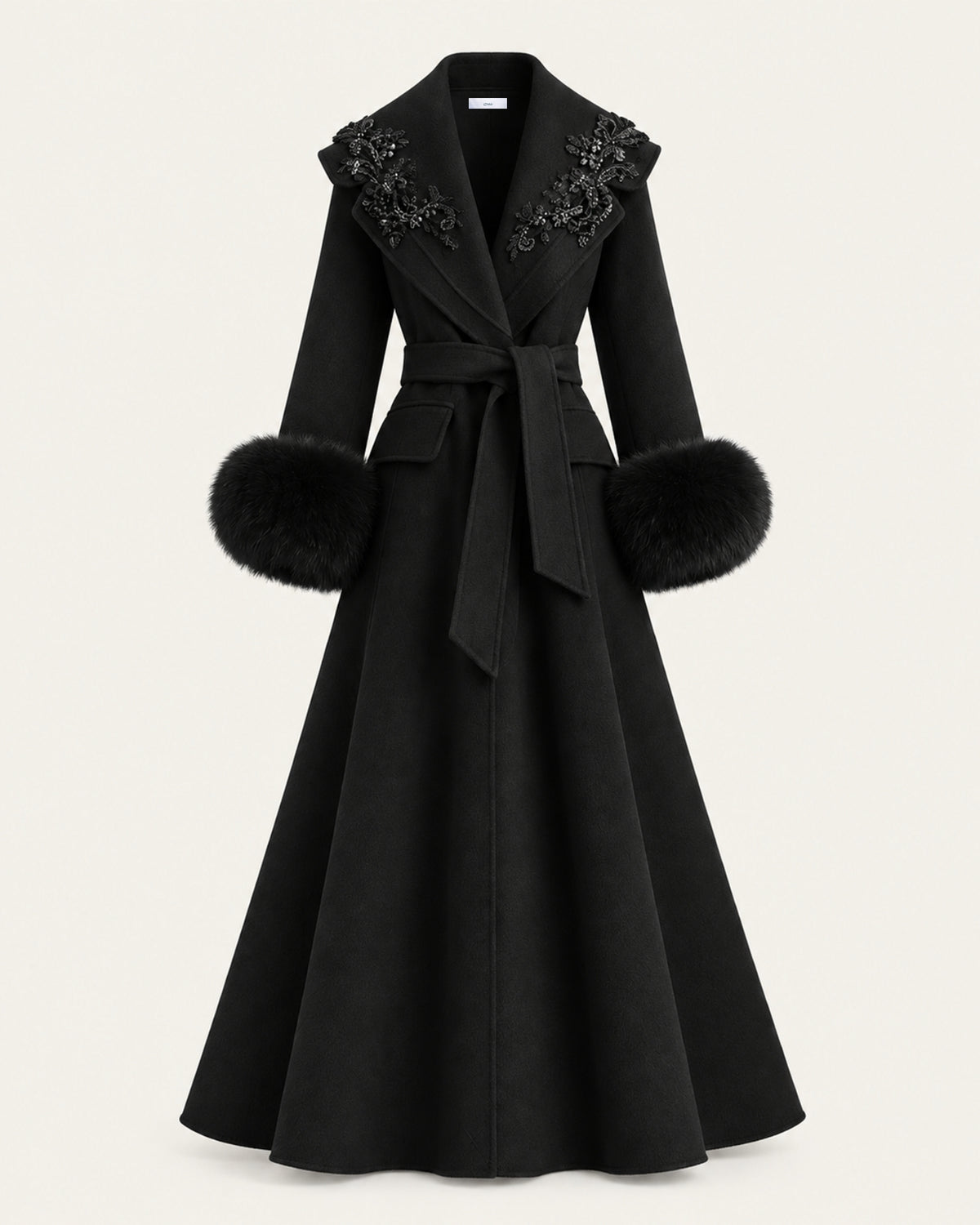 Hamptons Fox Fur Collar Embellished Wool Cashmere Coat
