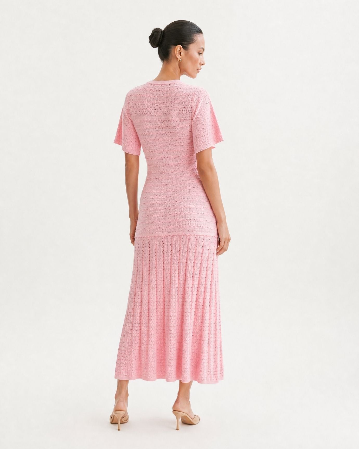 Anna Rhinestone Short-Sleeve Round-Neck Celebrity Dress