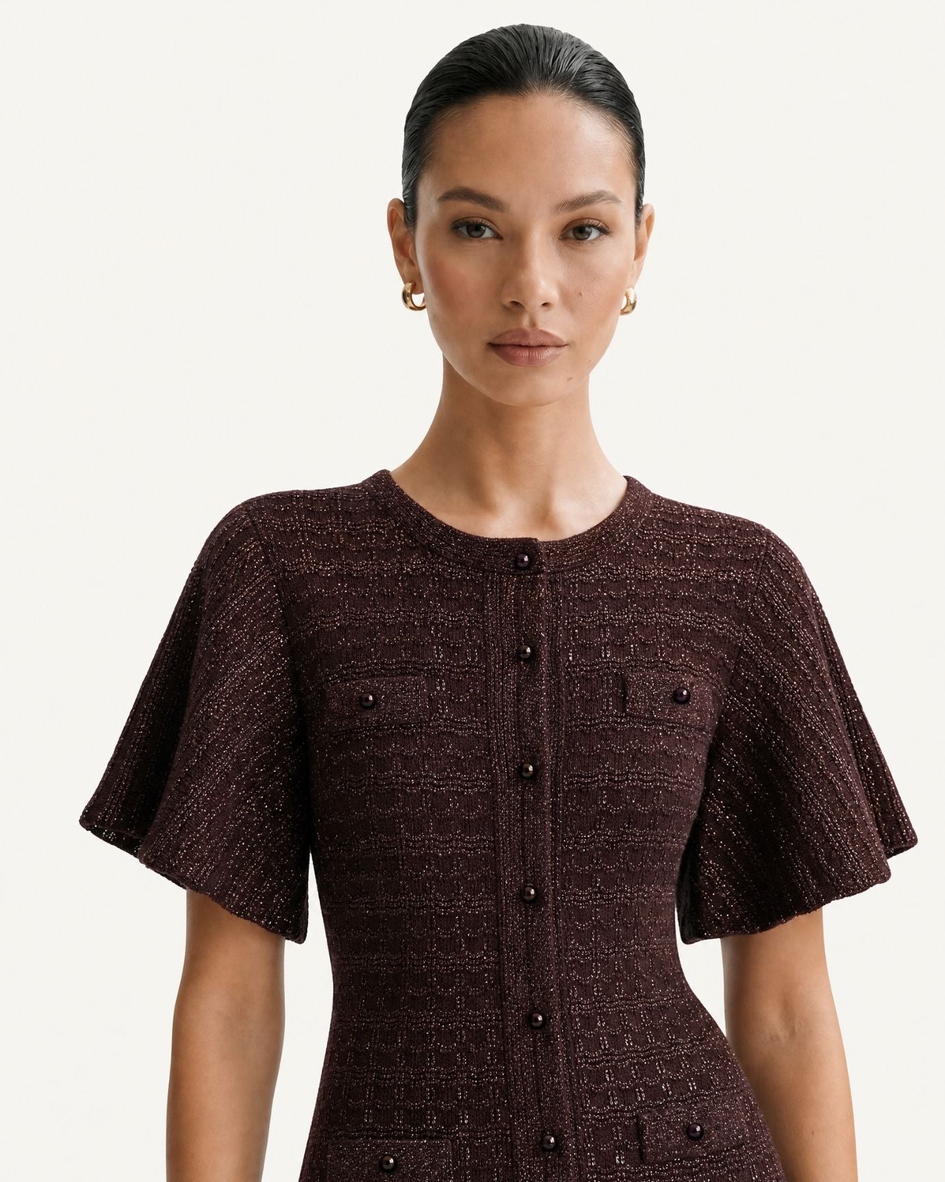 Anna Rhinestone Short-Sleeve Round-Neck Celebrity Dress