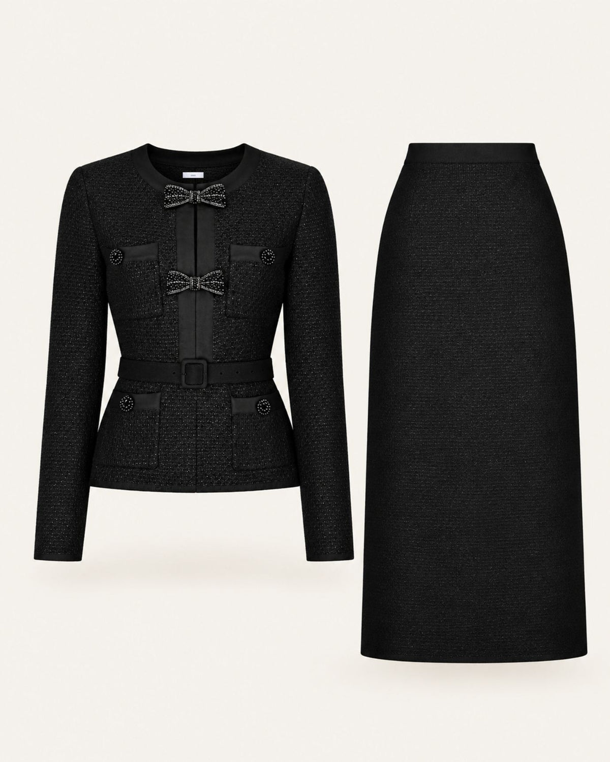 Mary Beaded Belt Slimming Top Knitwear + Skirt