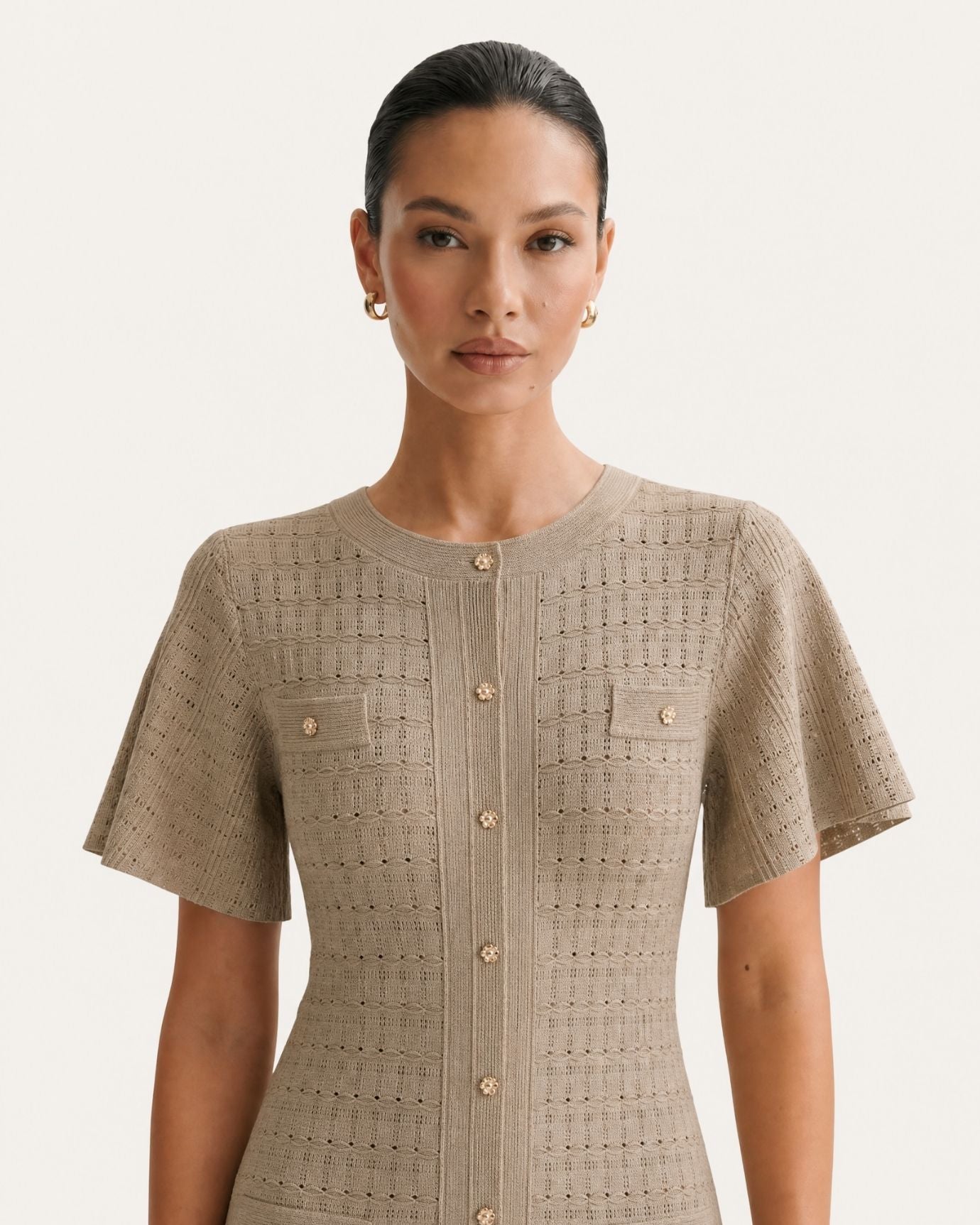 Anna Rhinestone Short-Sleeve Round-Neck Celebrity Dress
