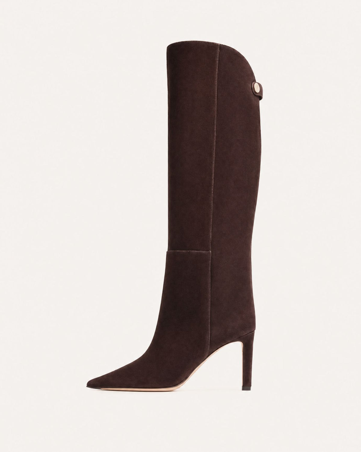 Pointed-Toe Straight-Shaft High-Heel Leather Boots