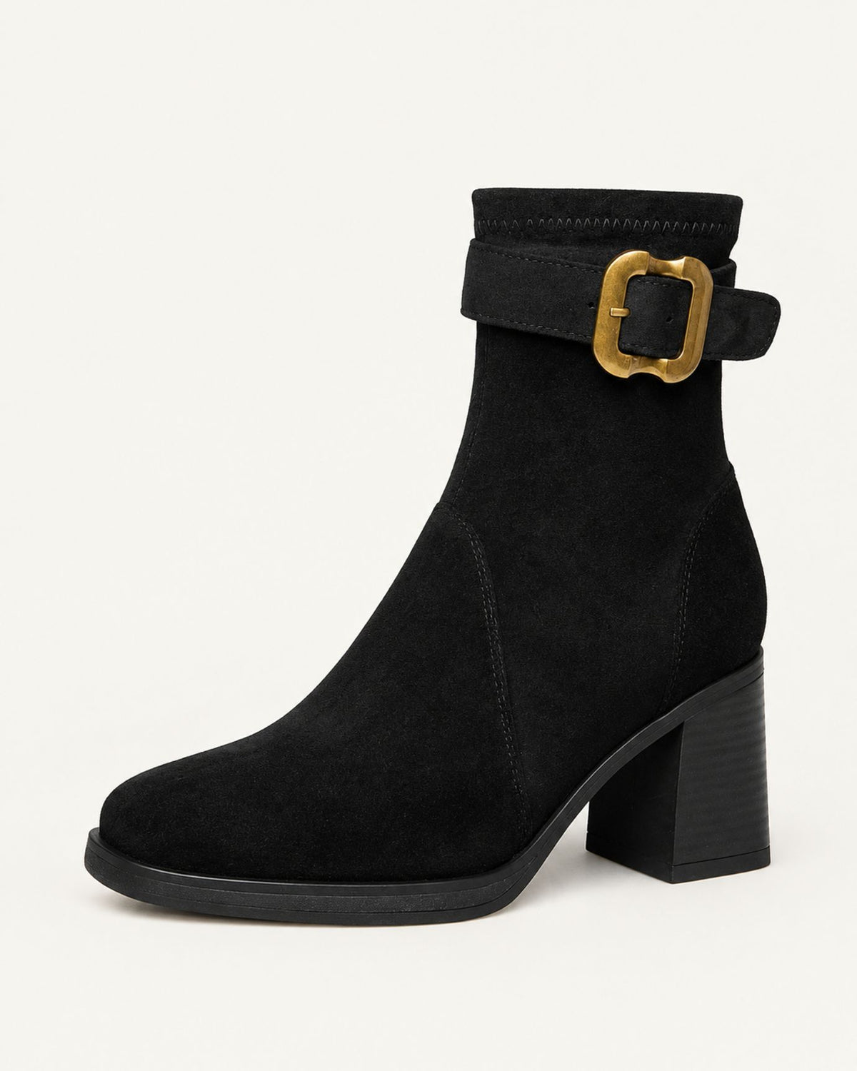 Suede Leather Square-Toe Ankle Boots