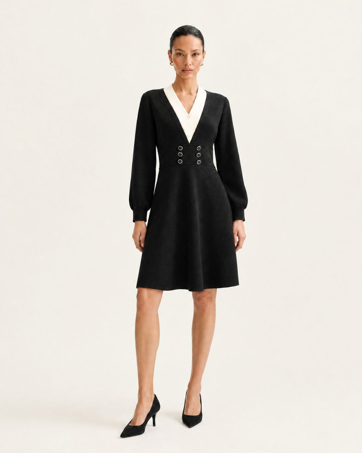 Lina Long-Sleeve High-Waisted A-Line Sweater Dress