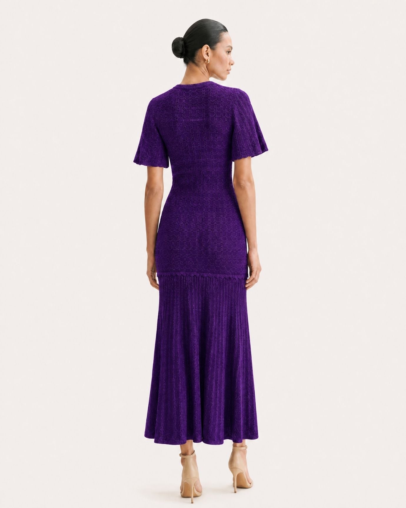Anna Rhinestone Short-Sleeve Round-Neck Celebrity Dress