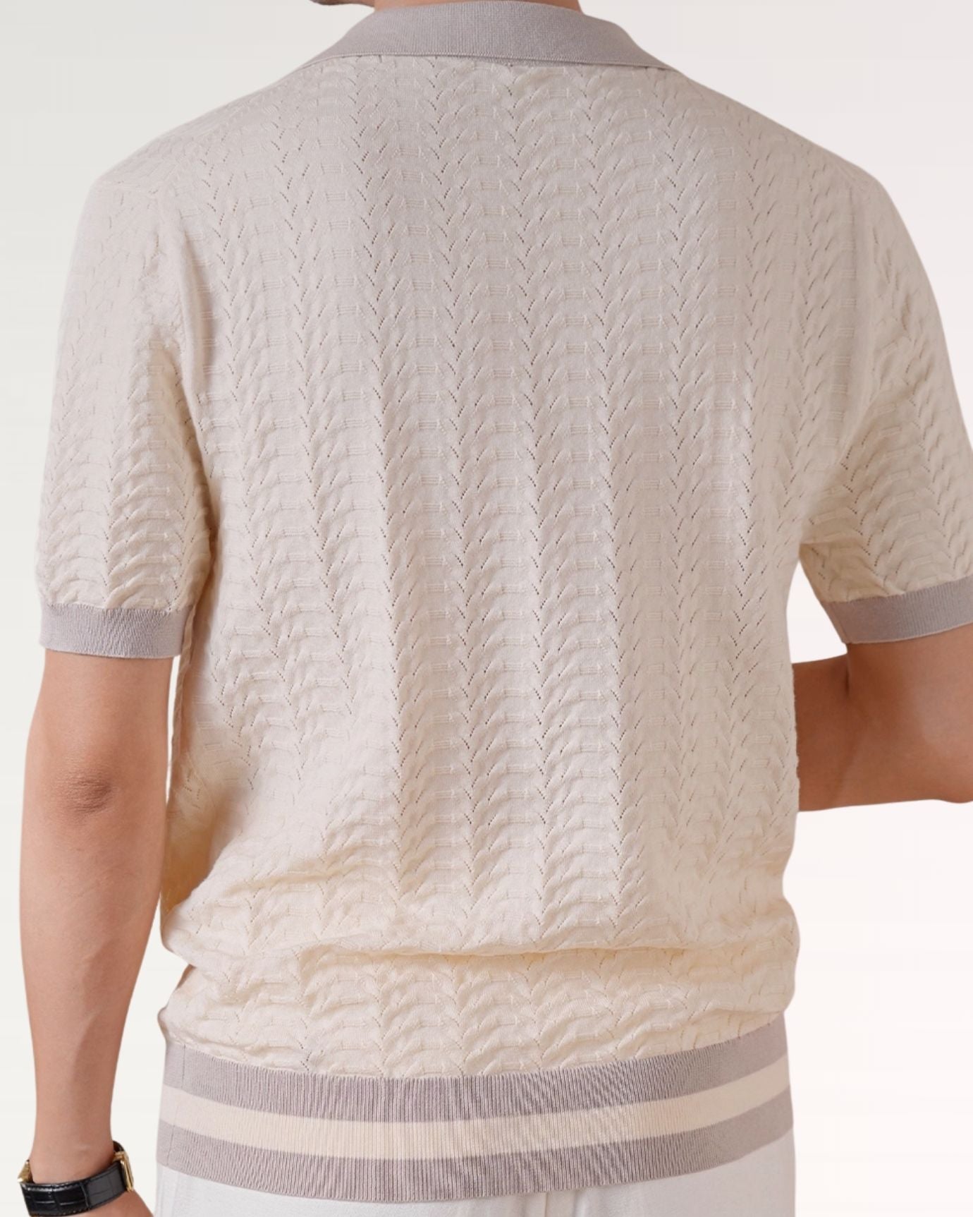 Back view of elegant Fine Cotton Italian Jacquard Polo shirt
