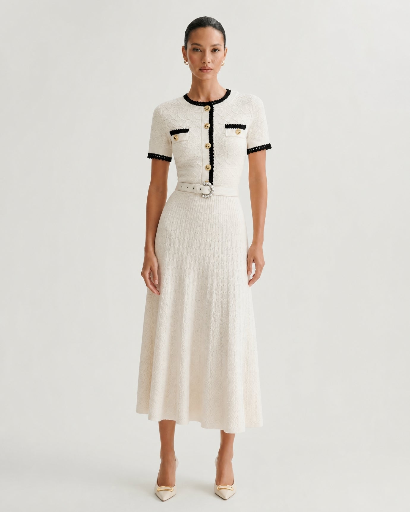 Slim-Fit Waist Short-Sleeve Long Dress