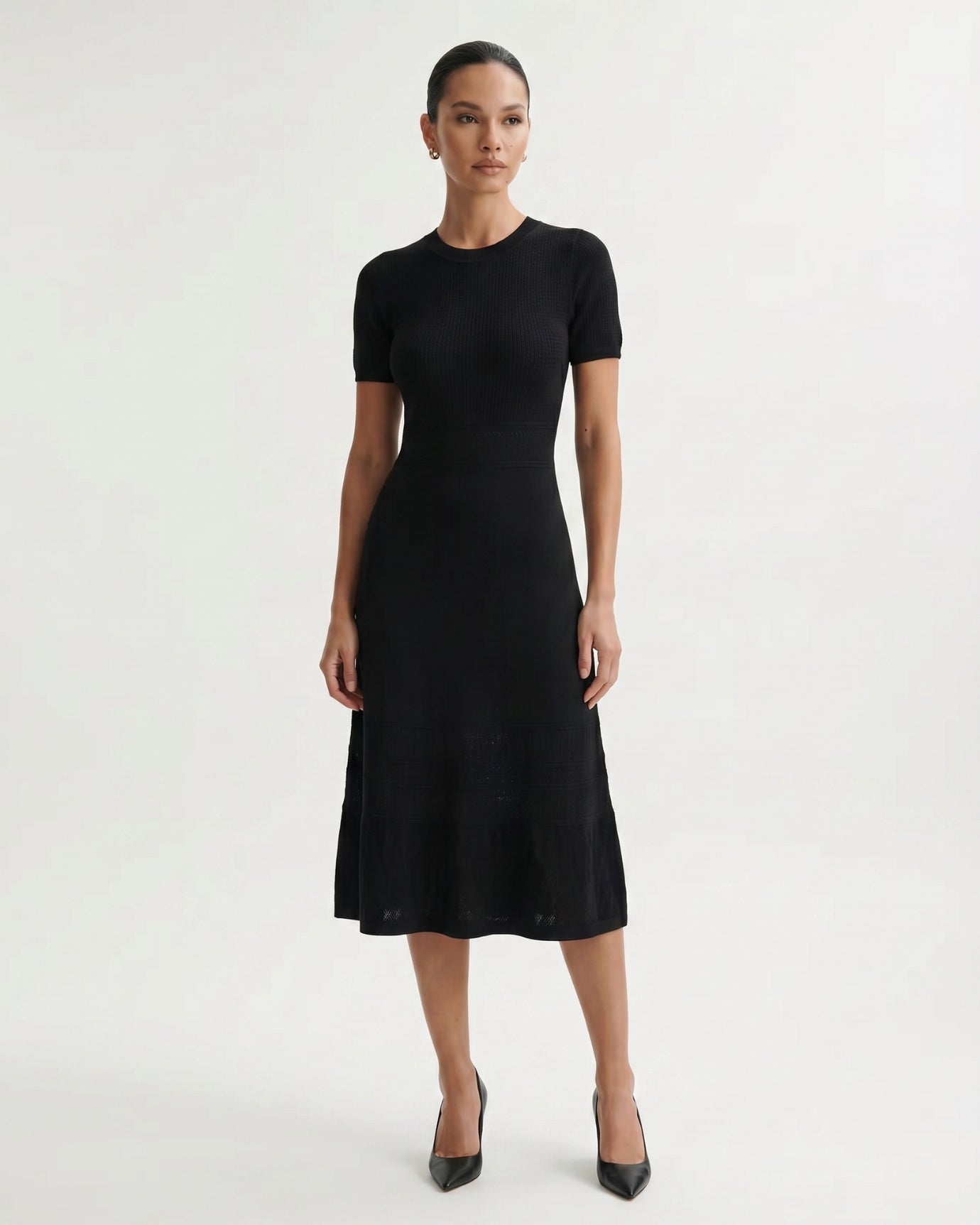 Hollow Silk Knitted Dress Short Sleeve