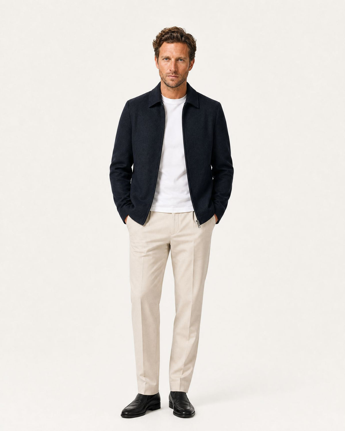 Light Collared Wrinkle-Resistant Wool Jacket