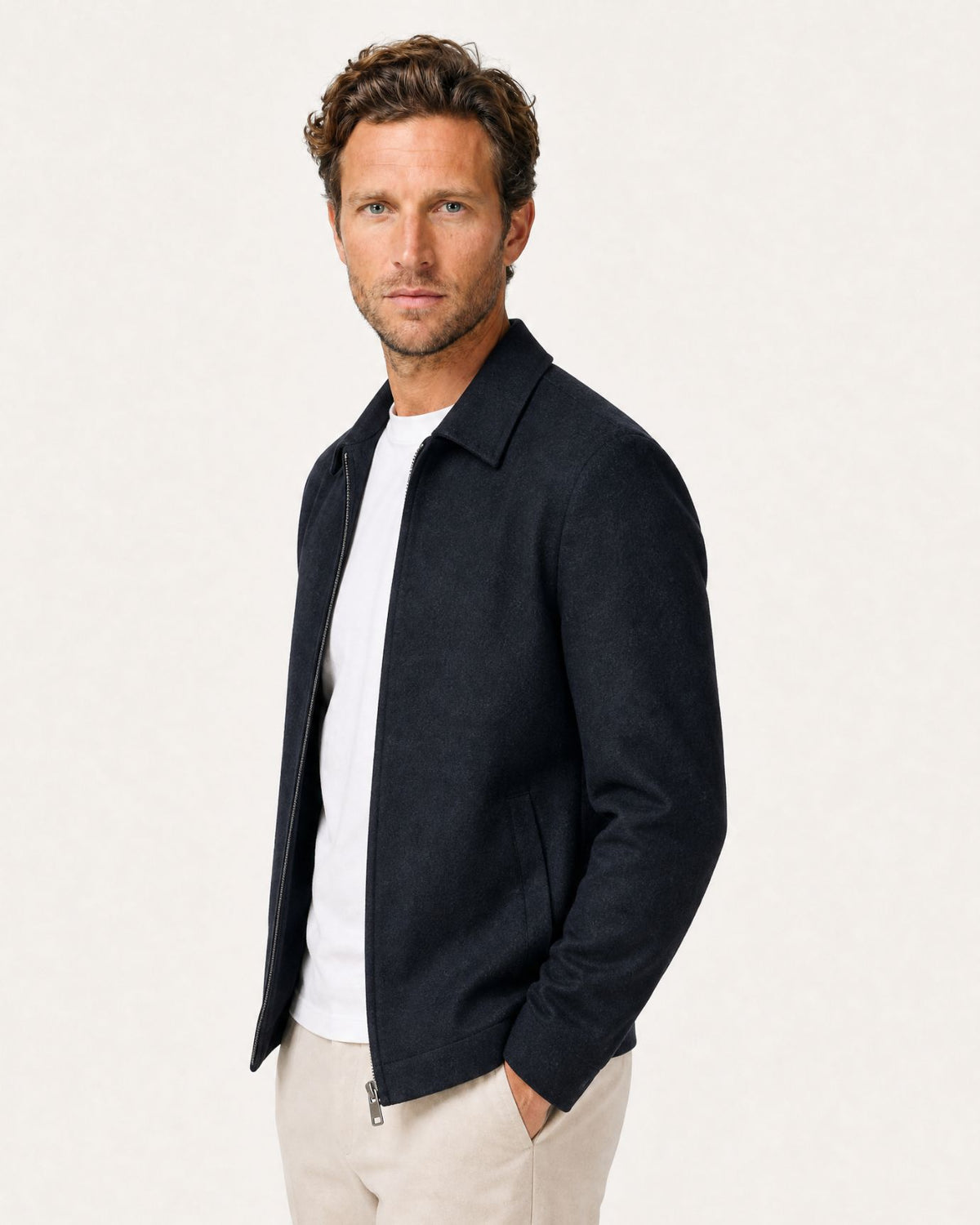 Light Collared Wrinkle-Resistant Wool Jacket
