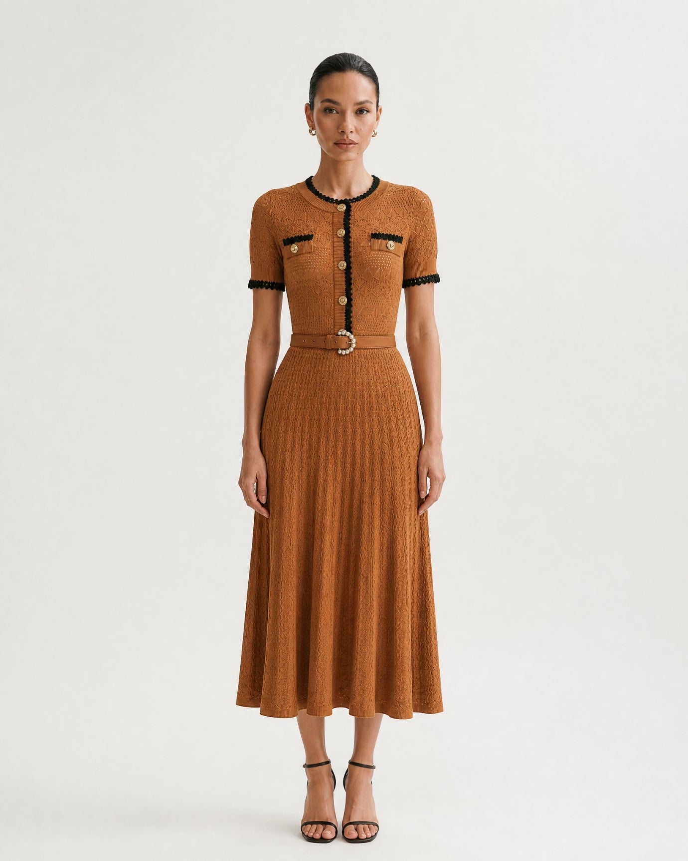 Slim-Fit Waist Short-Sleeve Long Dress