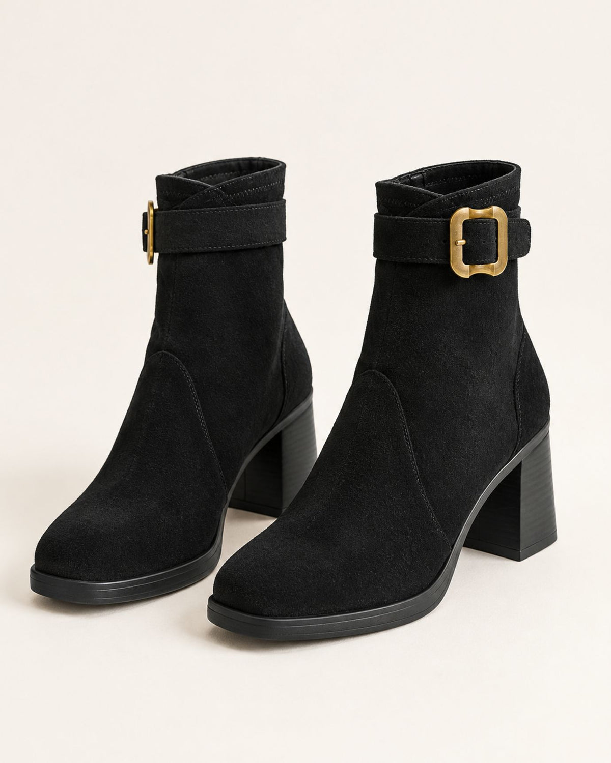 Suede Leather Square-Toe Ankle Boots
