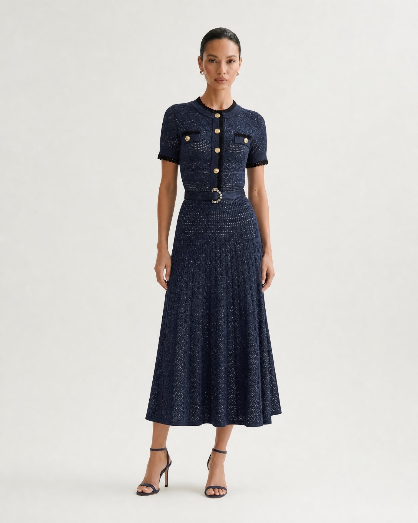 Slim-Fit Waist Short-Sleeve Long Dress
