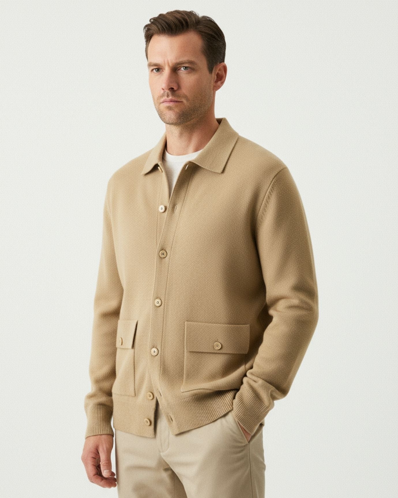 Chaqueta estilo cárdigan retro de mezcla de lana y cachemira