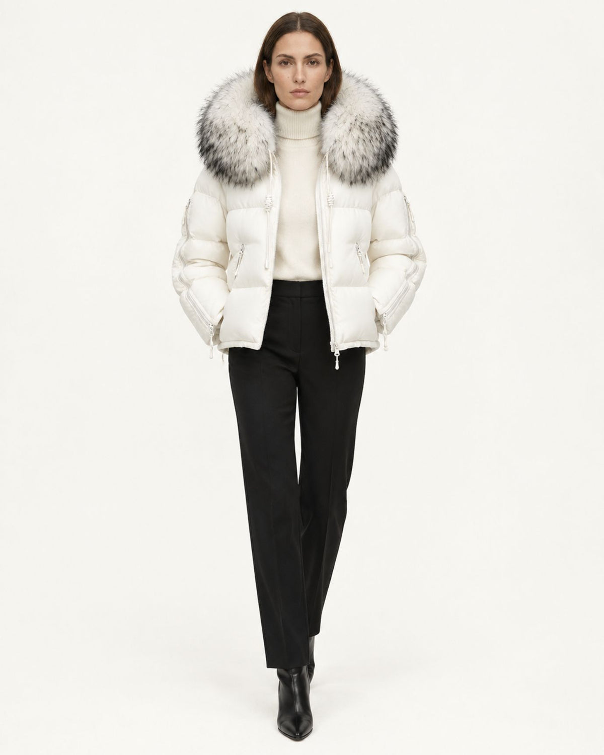 Hooded Down Puffer Coat with Real Raccoon Fur Collar