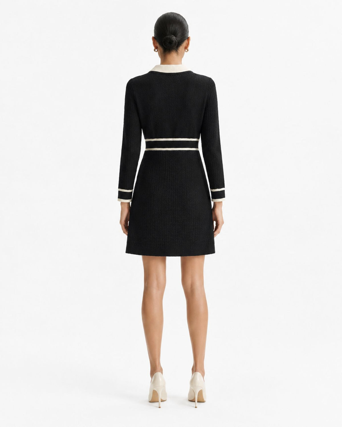 Kimberly Belted Slim-Fit Black Knit Dress