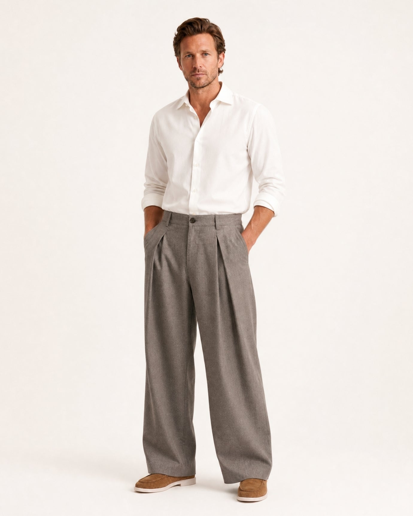 Pleated Drapey Trousers Textured Loose Straight Pants