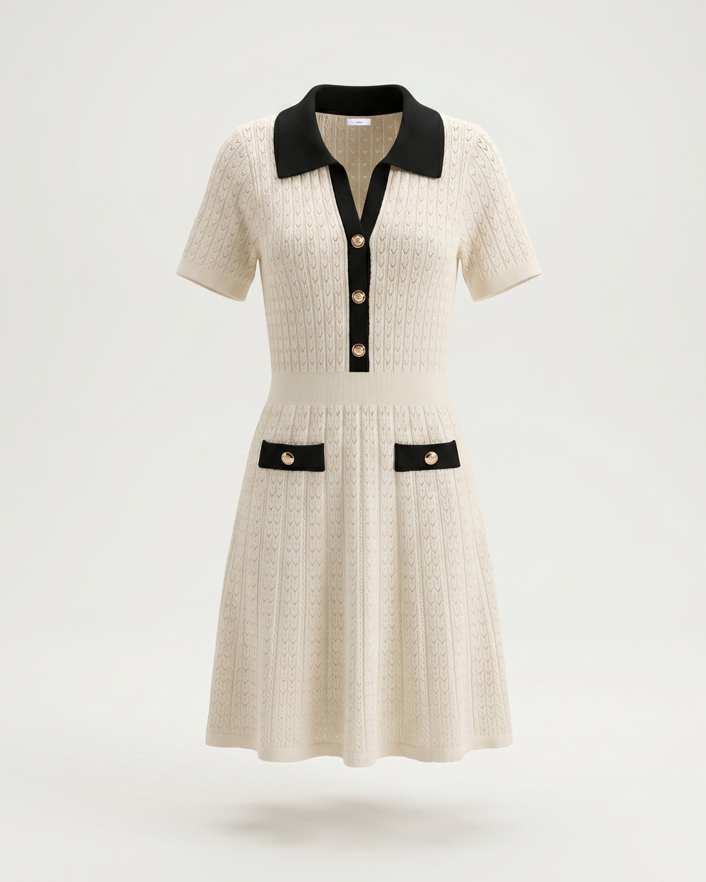 Old Money Short Sleeve Dress Apricot Black