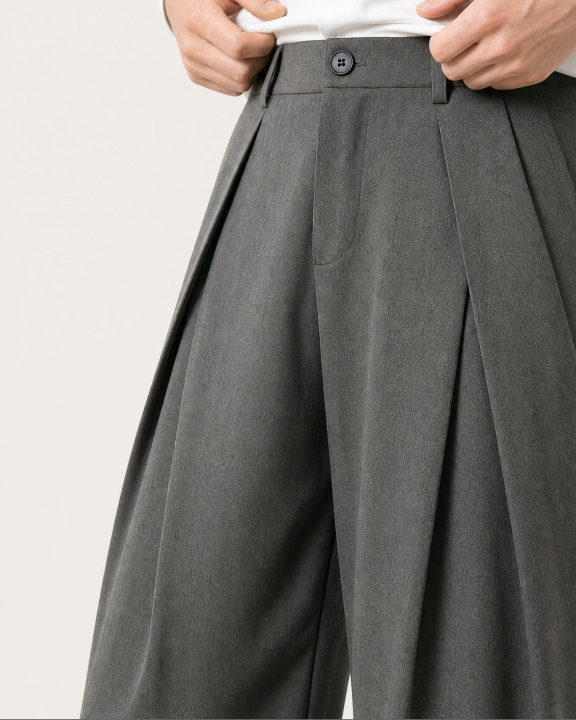 Pleated Drapey Trousers Textured Loose Straight Pants