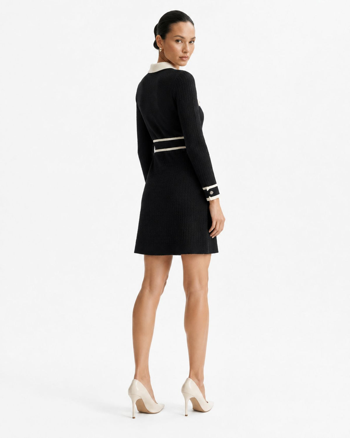 Kimberly Belted Slim-Fit Black Knit Dress