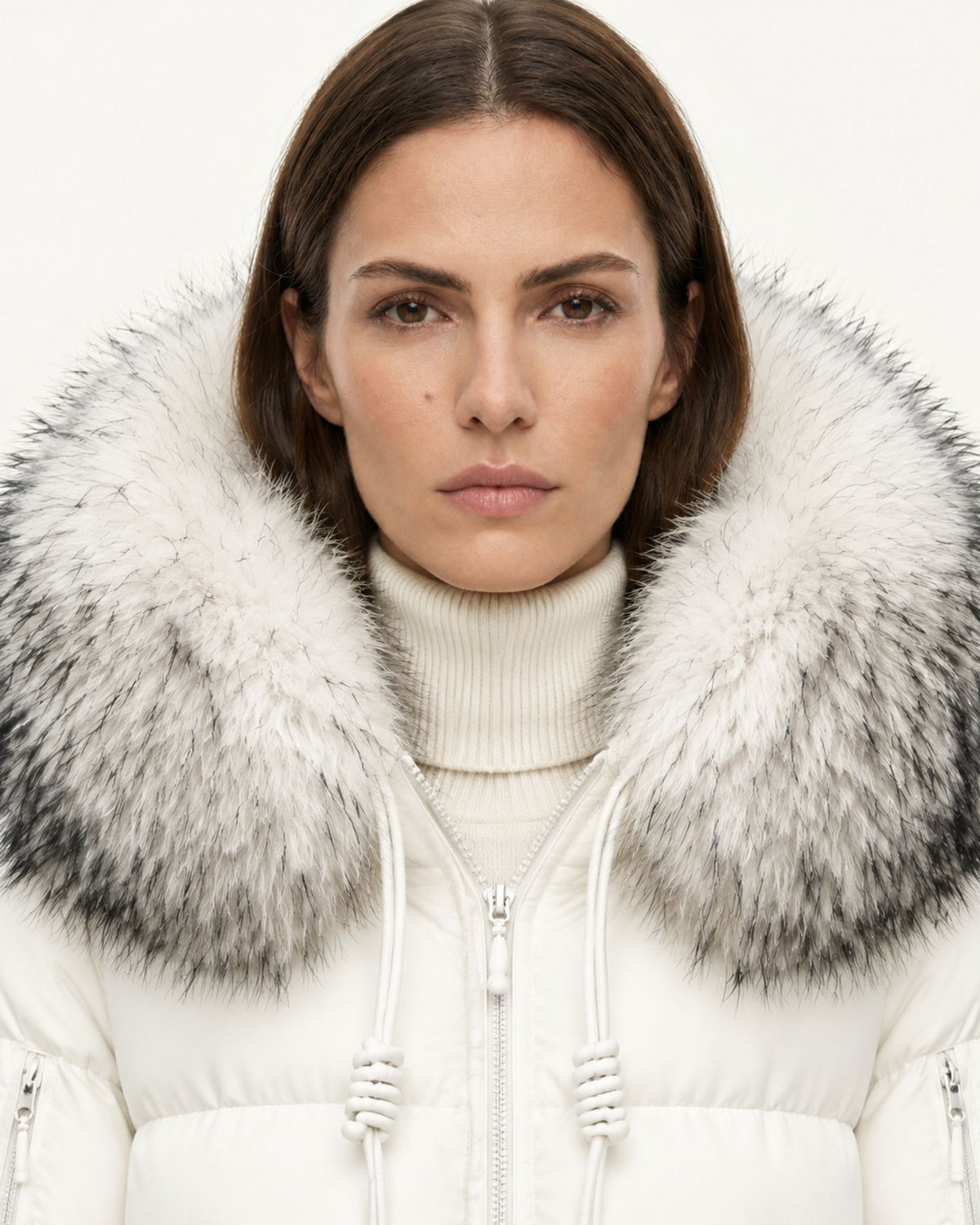 Hooded Down Puffer Coat with Real Raccoon Fur Collar