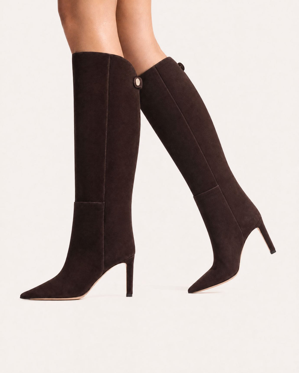 Pointed-Toe Straight-Shaft High-Heel Leather Boots