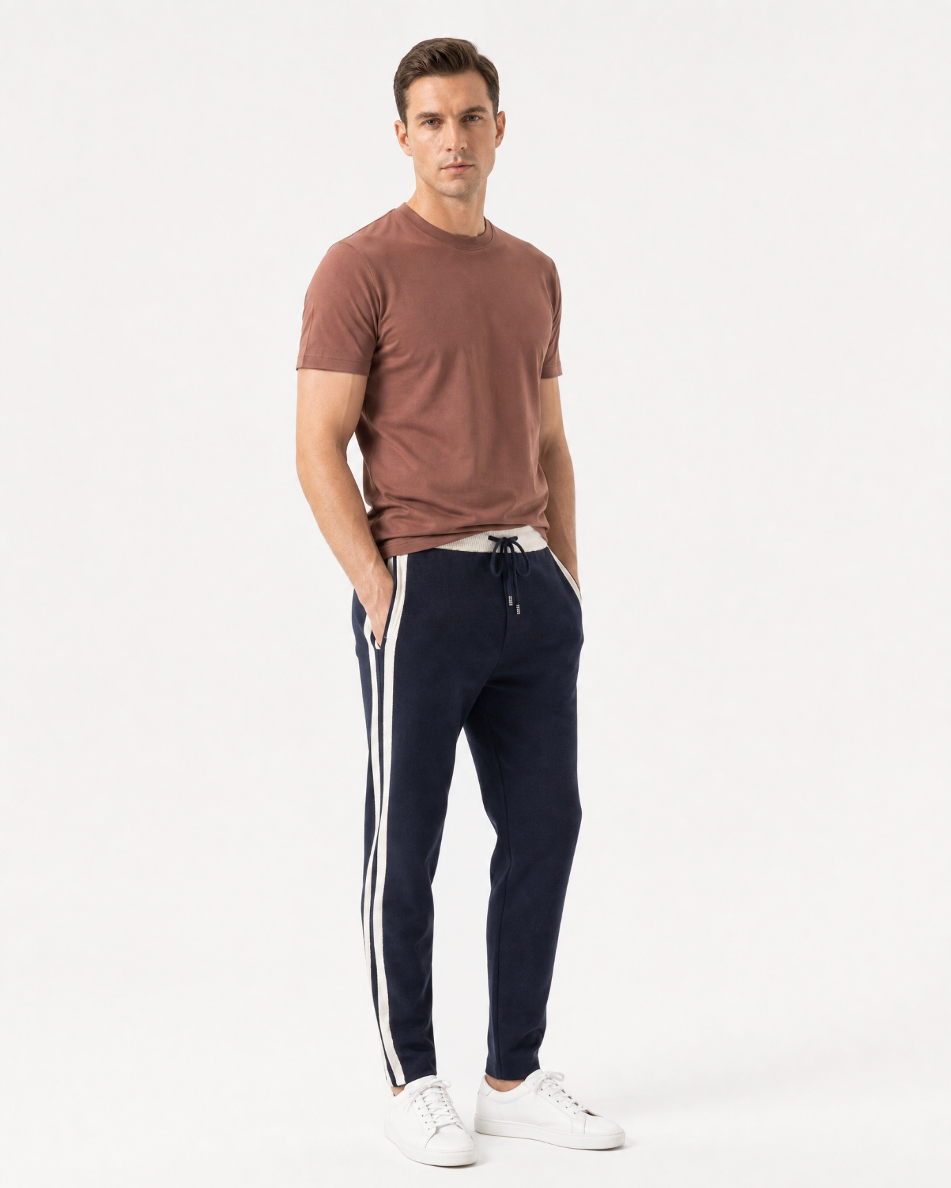 Cashmere Wide-Leg Heavyweight Pants with Stripes