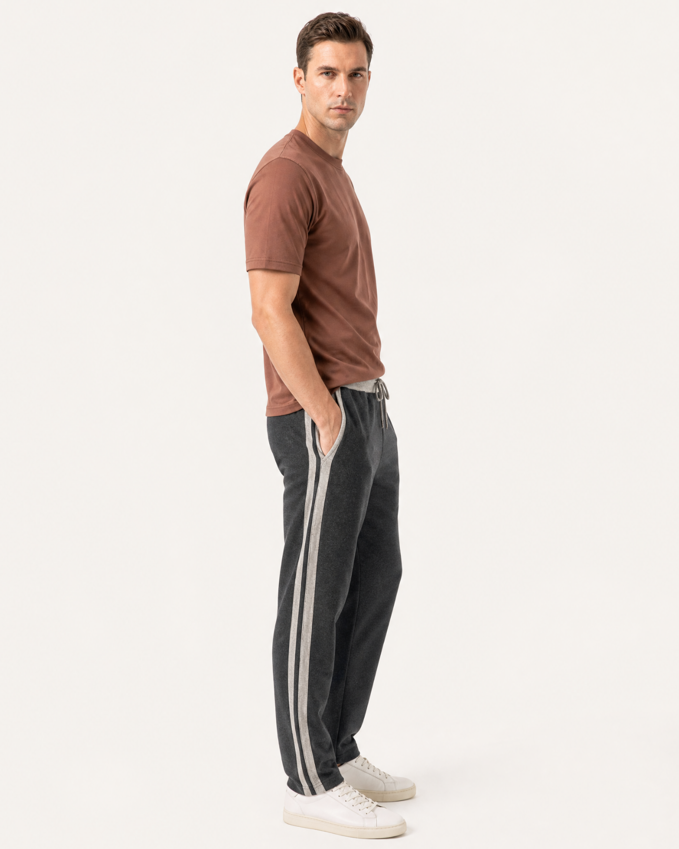 Cashmere Wide-Leg Heavyweight Pants with Stripes