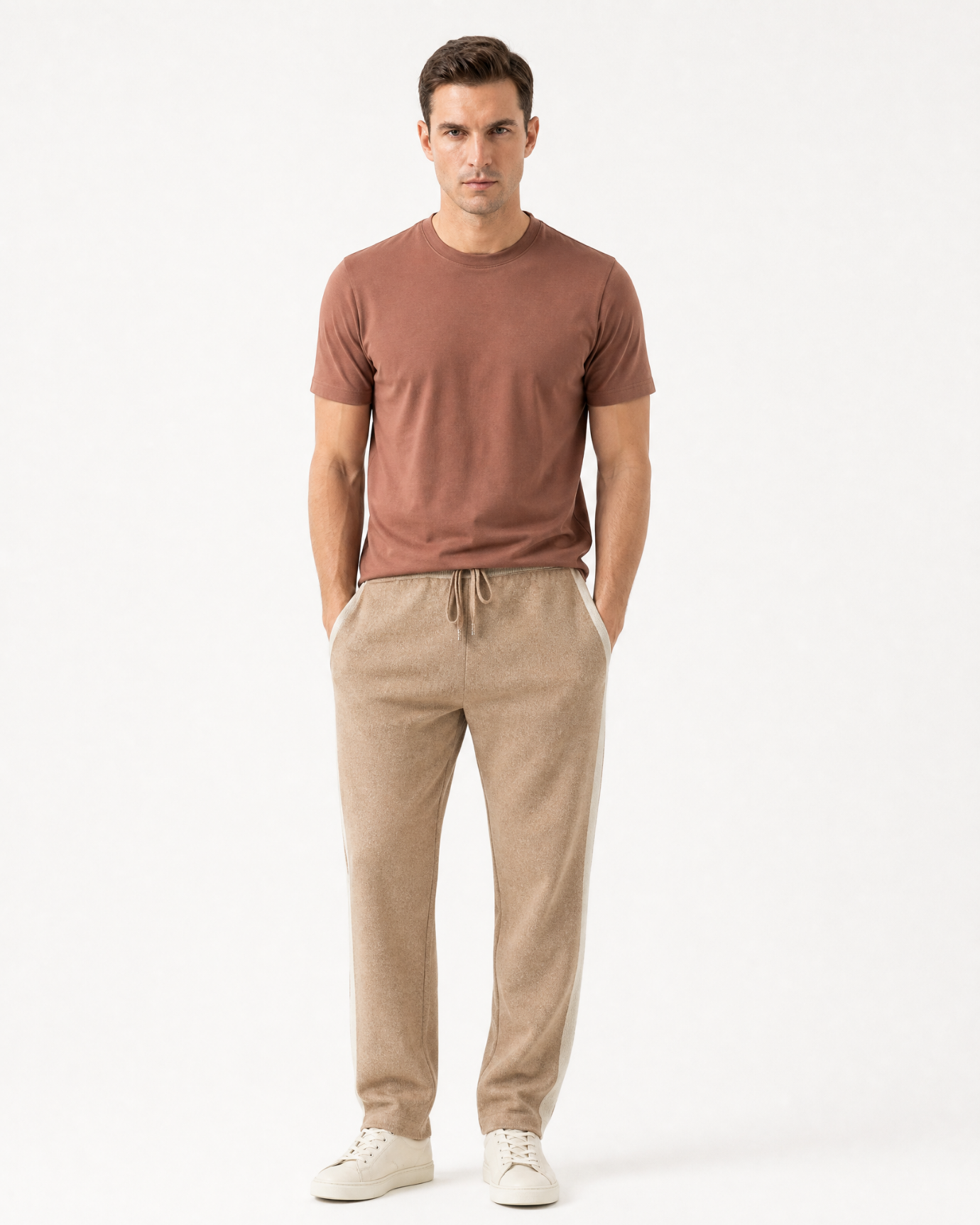 Cashmere Wide-Leg Heavyweight Pants with Stripes