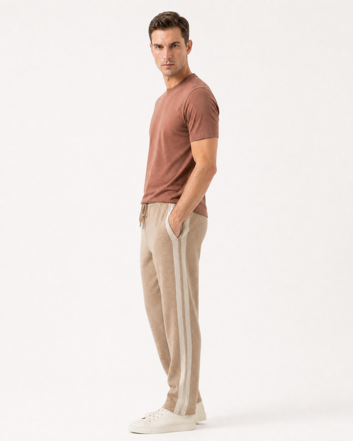 Cashmere Wide-Leg Heavyweight Pants with Stripes