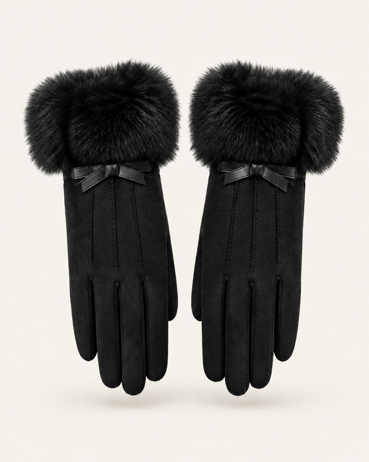 Divina Three-Rib Bow Plush Velvet Gloves