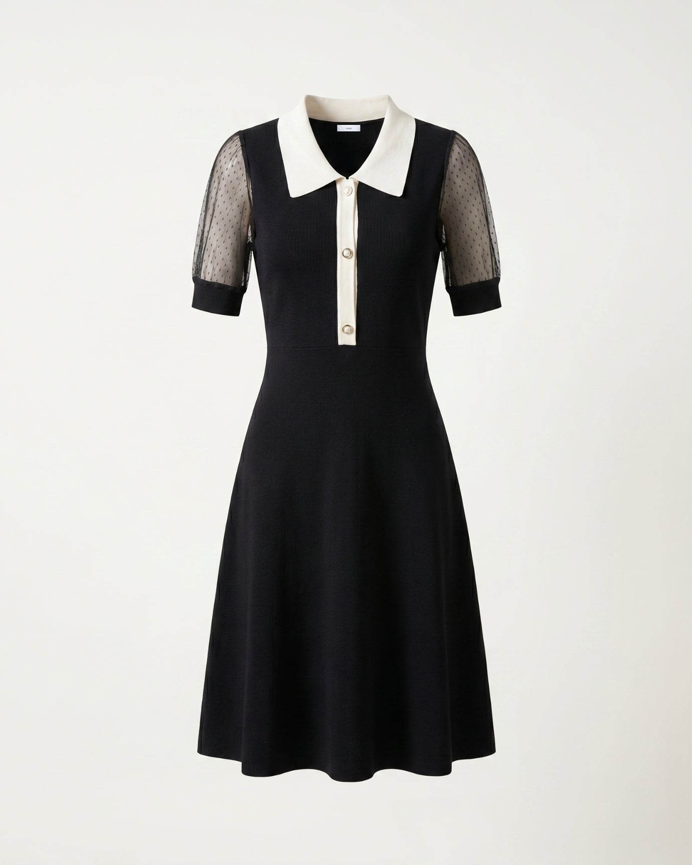 Kurzärmeliges A-Linien-Kleid Schwarz Polo