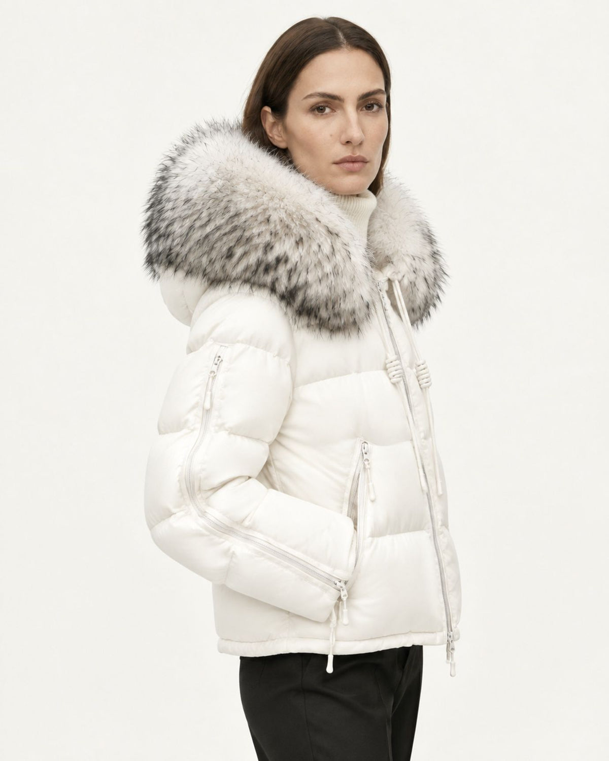 Hooded Down Puffer Coat with Real Raccoon Fur Collar
