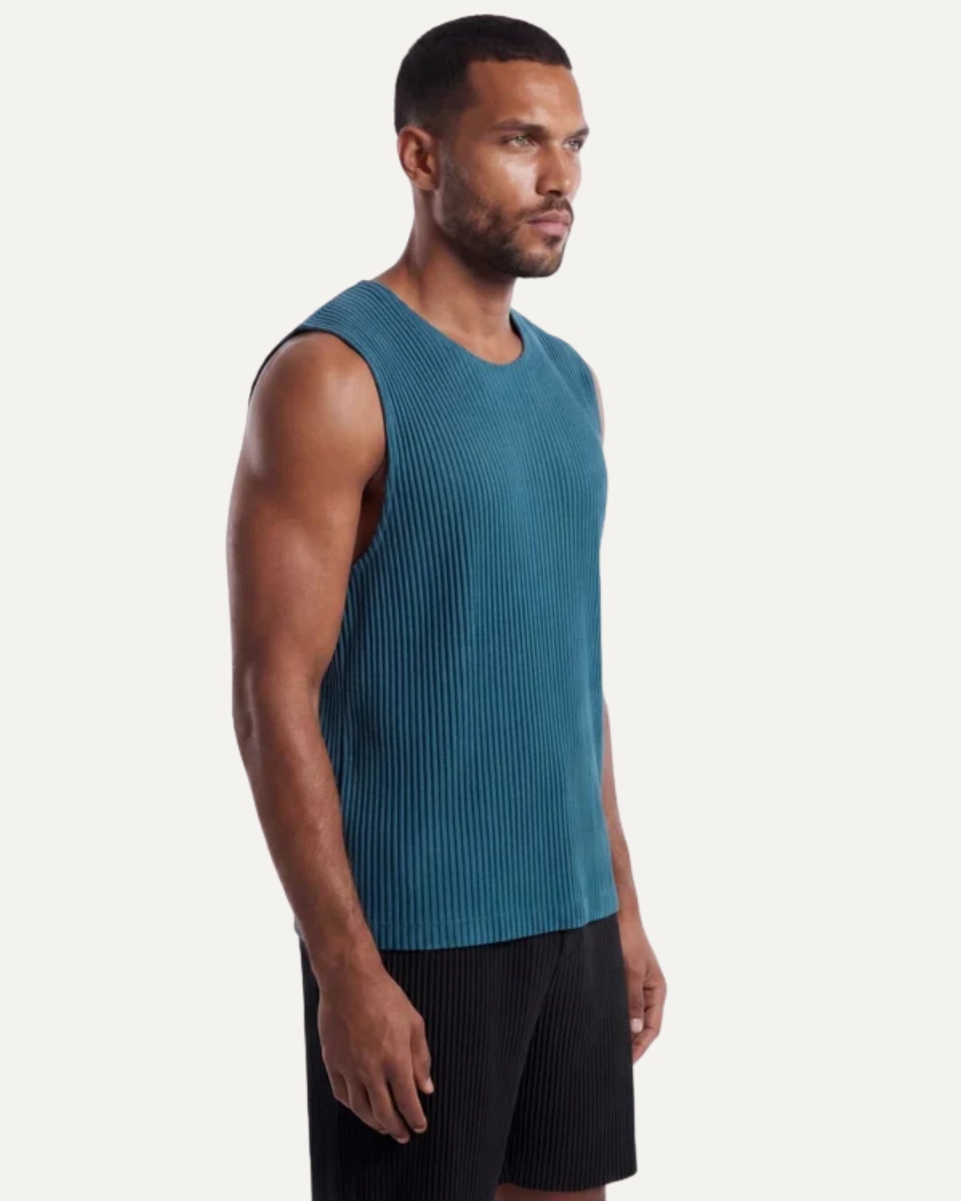 High-End Pleated Nuba Blue Vest T-shirt