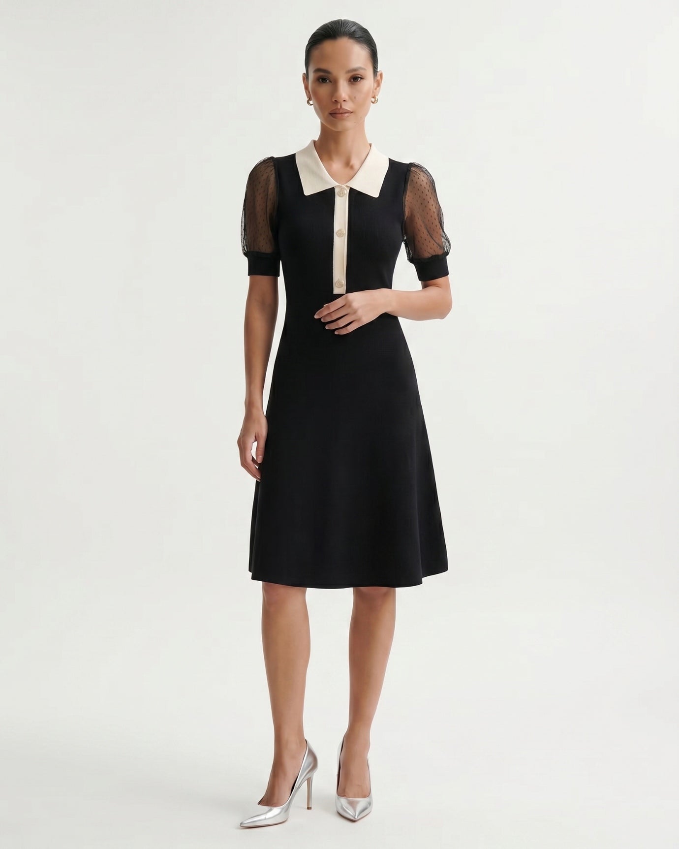 Kurzärmeliges A-Linien-Kleid Schwarz Polo