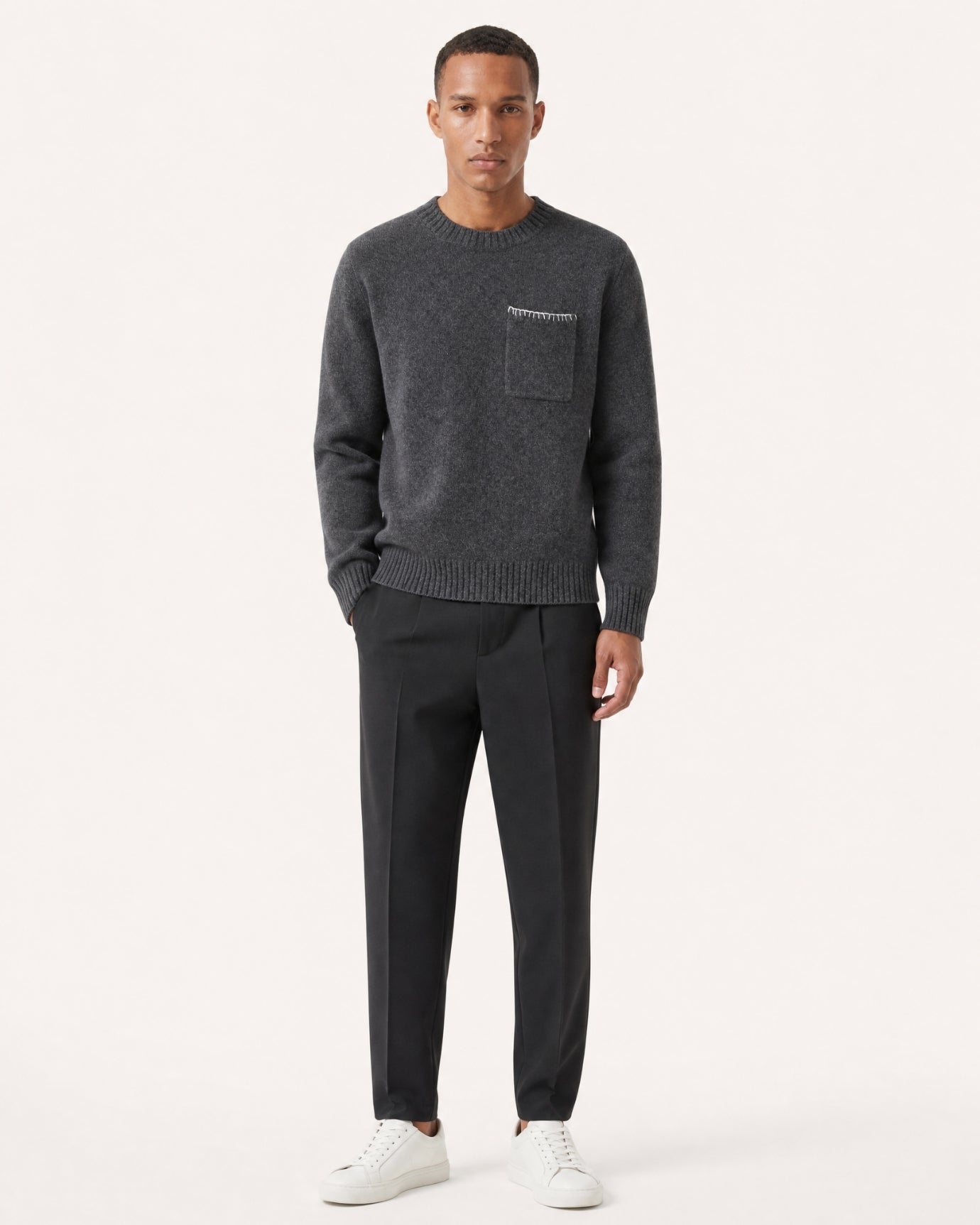 Five-Needle Thick Cashmere Crewneck Pullover
