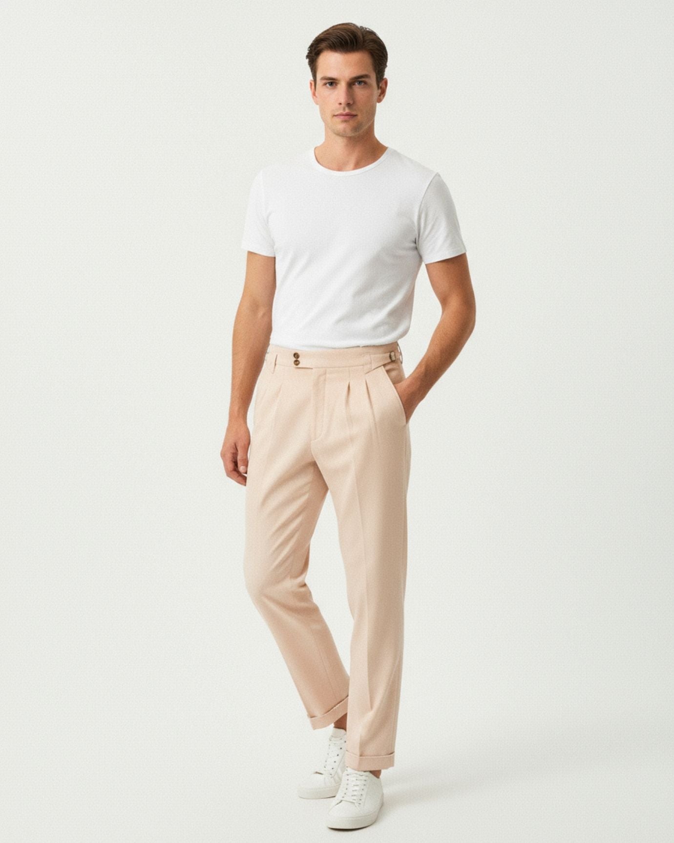 Pantalones de algodón fino color albaricoque