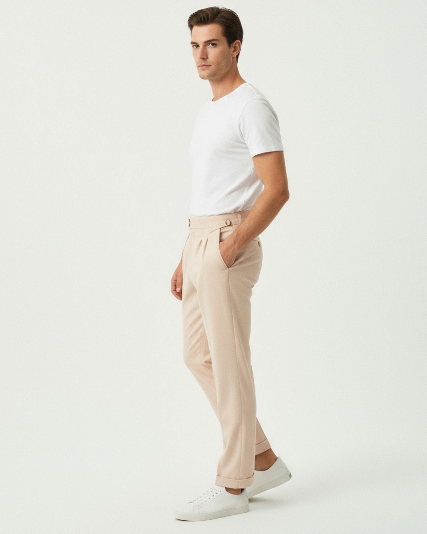 Pantalones de algodón fino color albaricoque