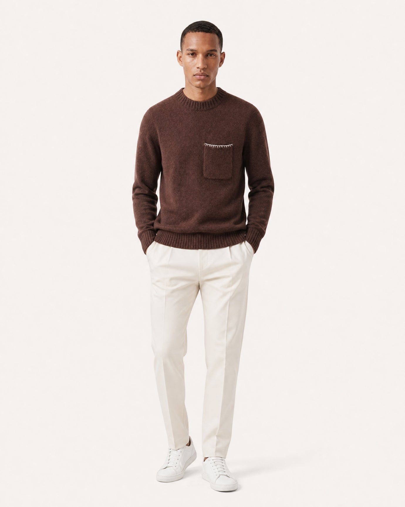 Five-Needle Thick Cashmere Crewneck Pullover