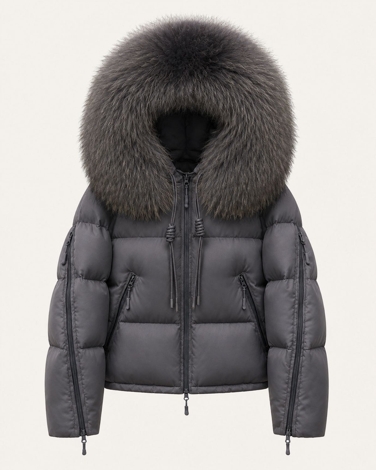Hooded Down Puffer Coat with Real Raccoon Fur Collar