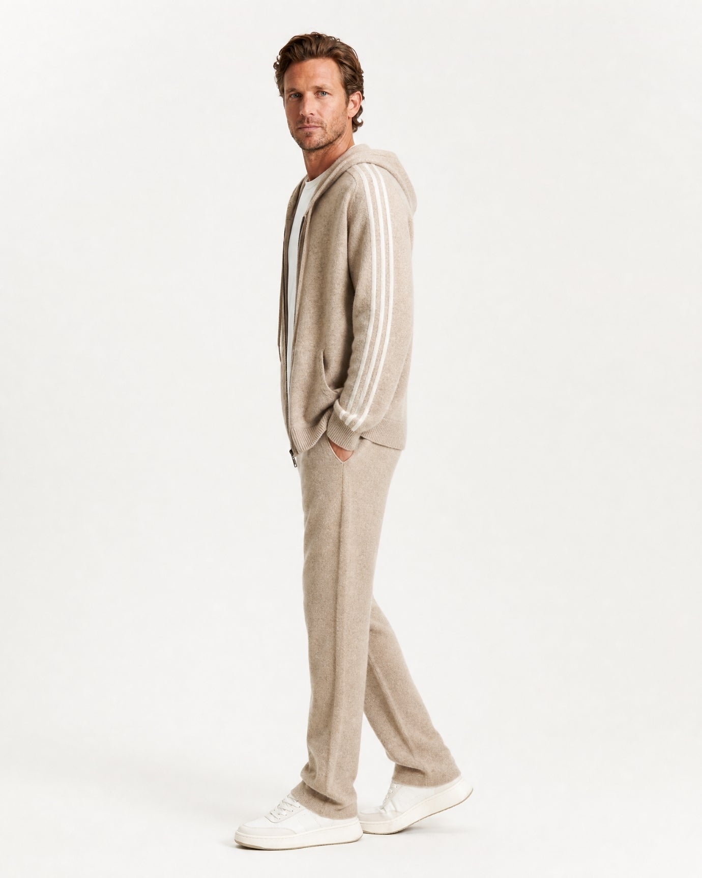 Wool Cashmere Blend Full-Zip Hoodie Line