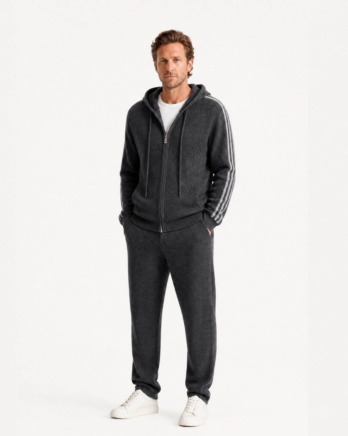 Wool Cashmere Blend Full-Zip Hoodie Line